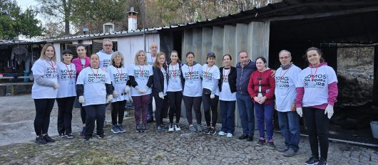 Equipa de voluntários retira destroços de casa que ardeu no recente incêndio de Garfe